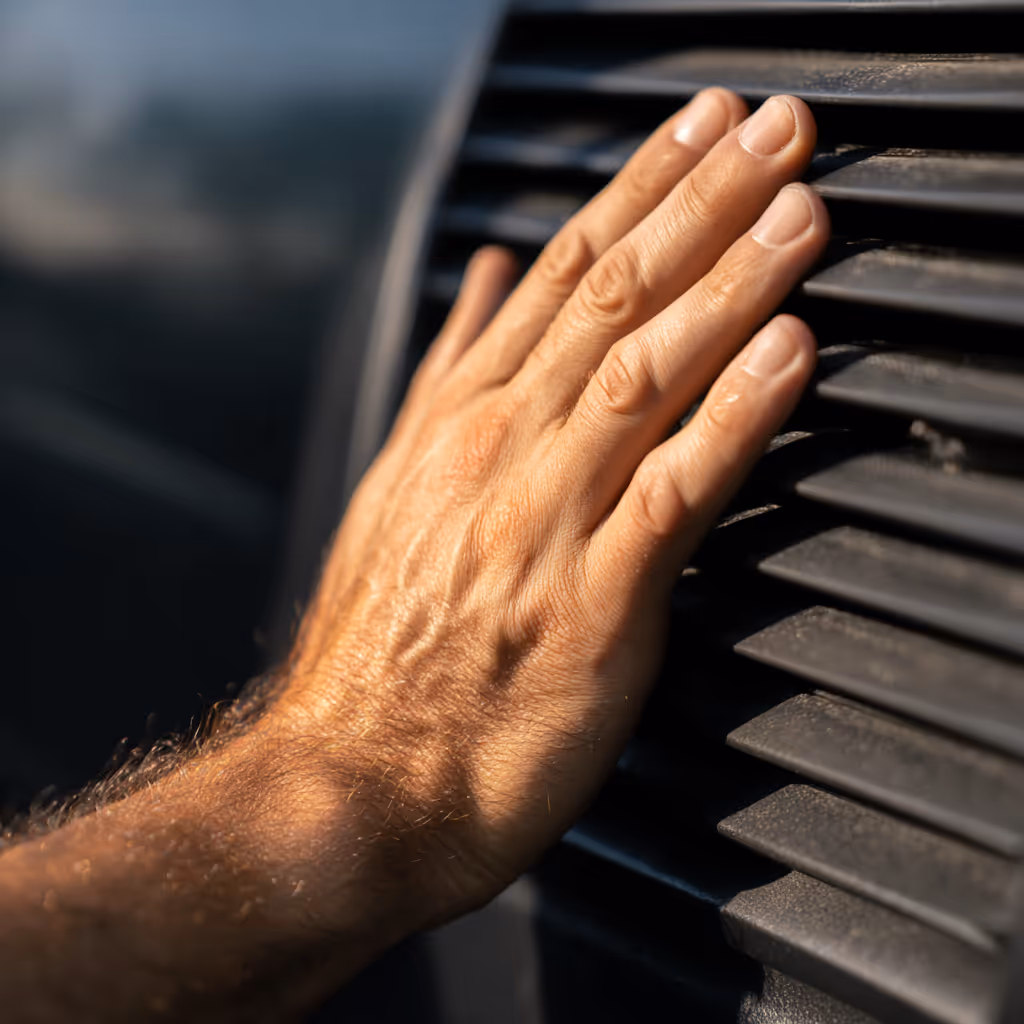 Technician checking vehicle air conditioning pressures