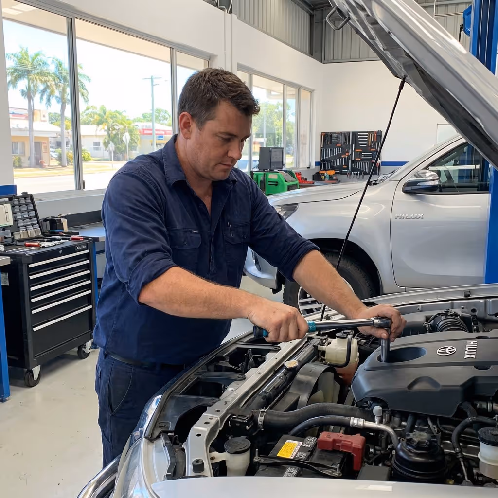 Mechanic performing vehicle repairs